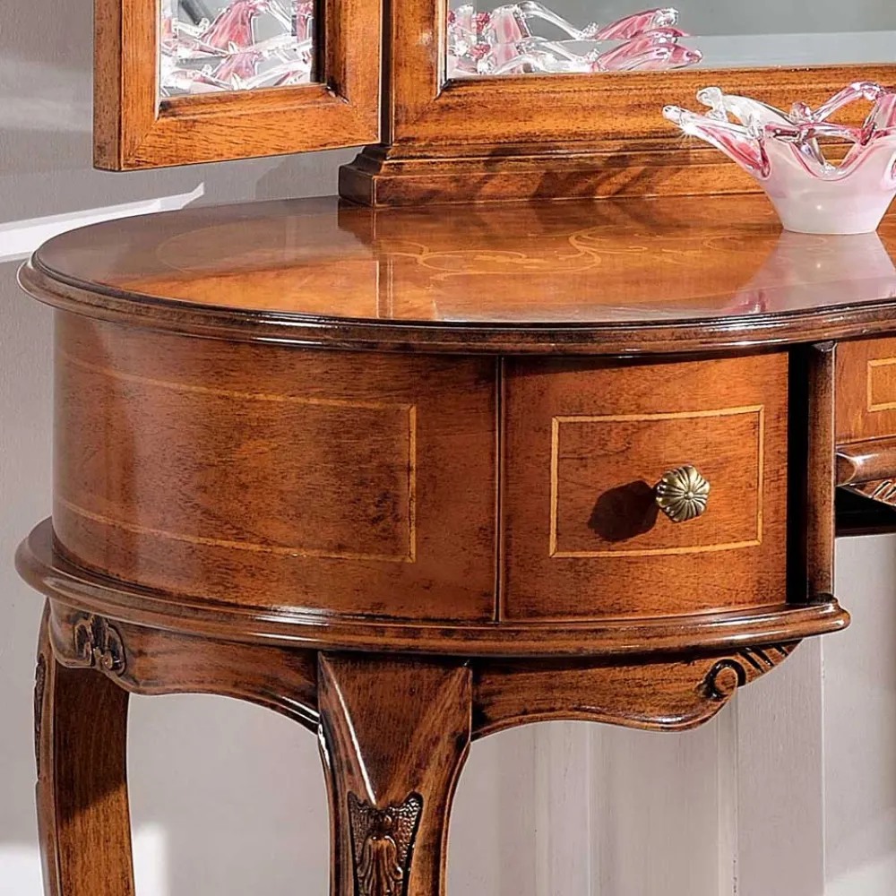 Wohnen Barock Frisiertisch mit Hocker Agosto in Nussbaum (zweiteilig)