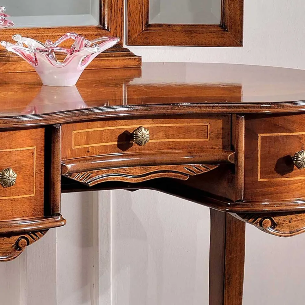 Wohnen Barock Frisiertisch mit Hocker Agosto in Nussbaum (zweiteilig)