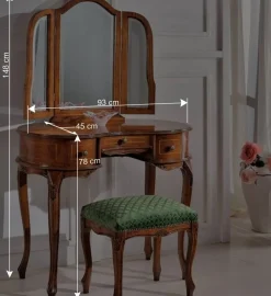 Wohnen Barock Frisiertisch mit Hocker Agosto in Nussbaum (zweiteilig)