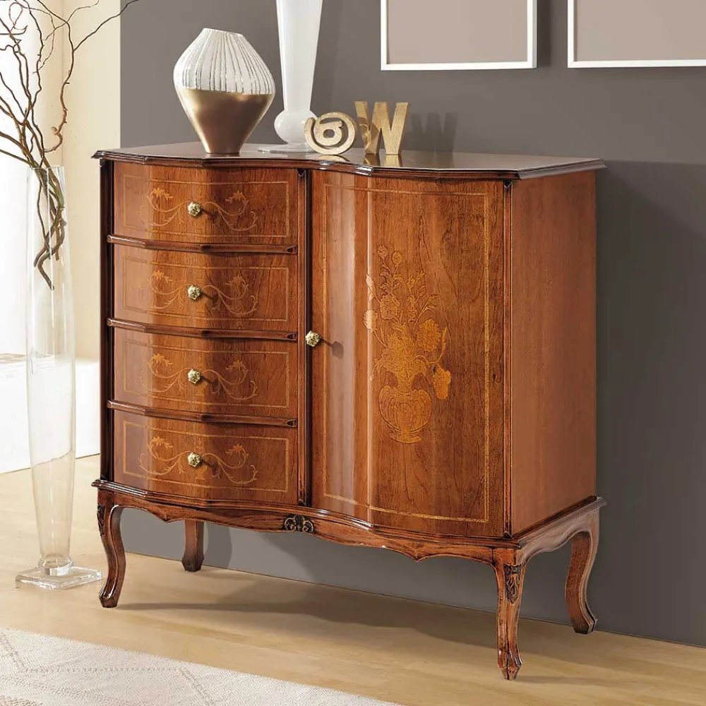 Wohnen Barock Möbel|Flurkommoden*Barock Kombi-Kommode in Nussbaumfarben - Motiz