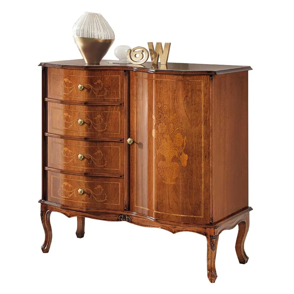 Wohnen Barock Möbel|Flurkommoden*Barock Kombi-Kommode in Nussbaumfarben - Motiz