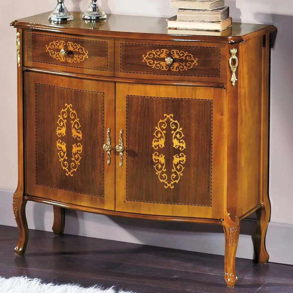 Wohnen Flurkommoden*Barock Kommode mit Intarsien Natale in Nussbaumfarben