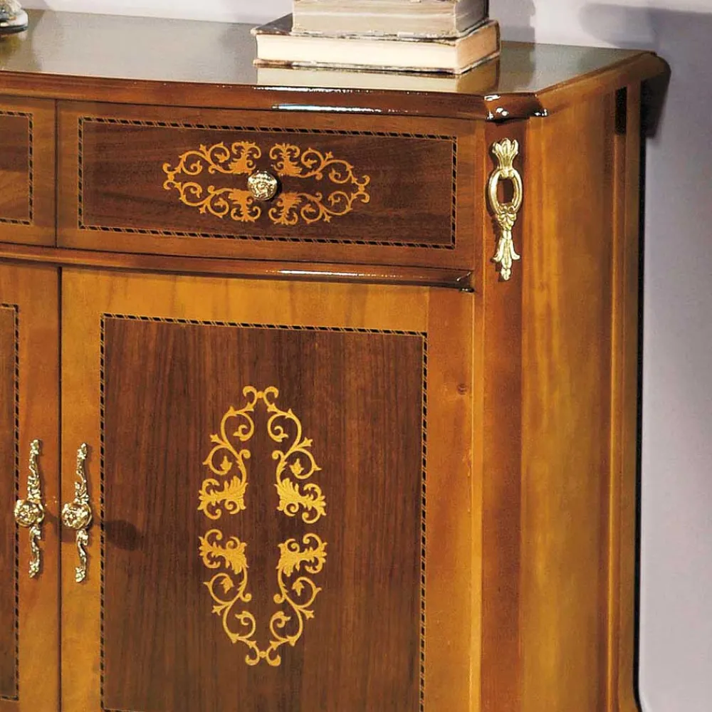 Wohnen Flurkommoden*Barock Kommode mit Intarsien Natale in Nussbaumfarben