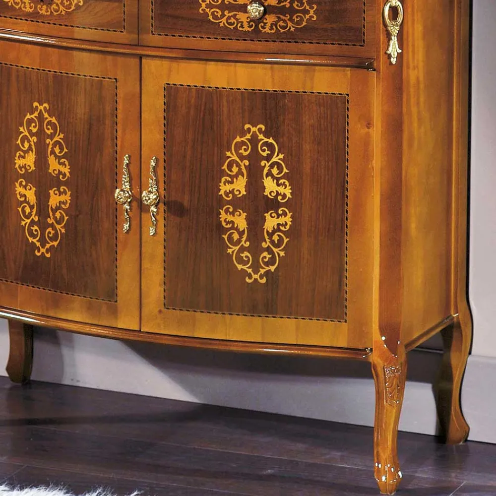 Wohnen Flurkommoden*Barock Kommode mit Intarsien Natale in Nussbaumfarben