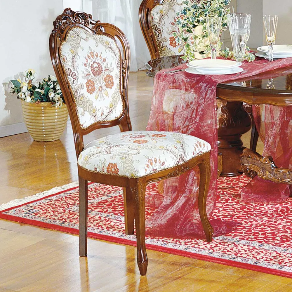 Wohnen Barock Möbel*Barock Polsterstuhl mit Blumen Muster Magari mit Massivholz