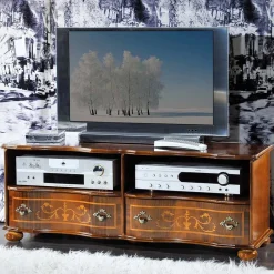 Wohnen Barock Möbel*Barock TV Board in Nussbaum Agosto mit 2 Schubladen