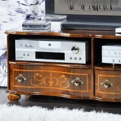 Wohnen Barock Möbel*Barock TV Board in Nussbaum Agosto mit 2 Schubladen