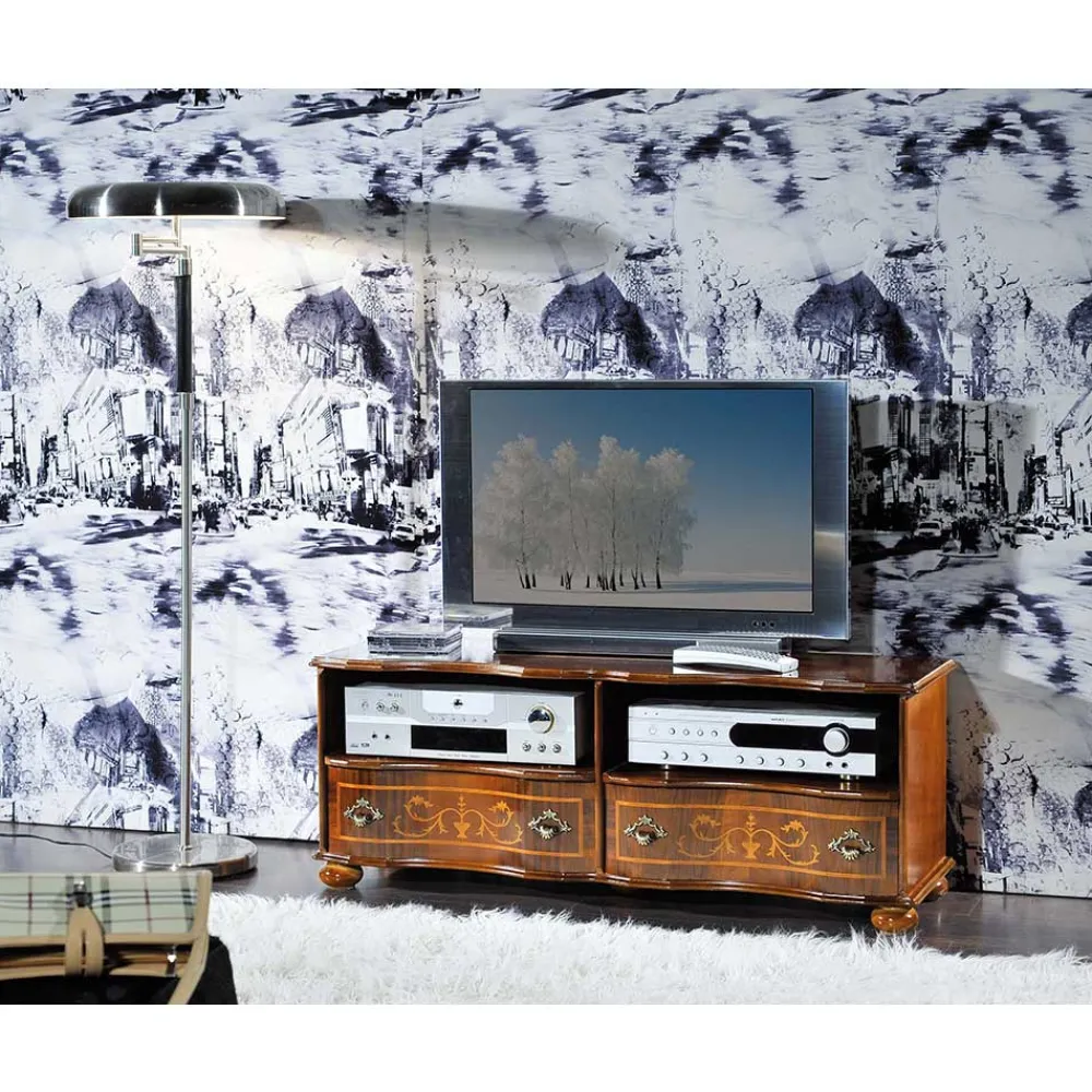Wohnen Barock Möbel*Barock TV Board in Nussbaum Agosto mit 2 Schubladen