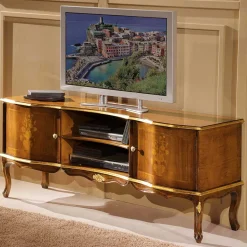 Wohnen Barock TV Lowboard mit Blattgold Venerdina in Nussbaumfarben