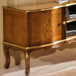 Wohnen Barock TV Lowboard mit Blattgold Venerdina in Nussbaumfarben