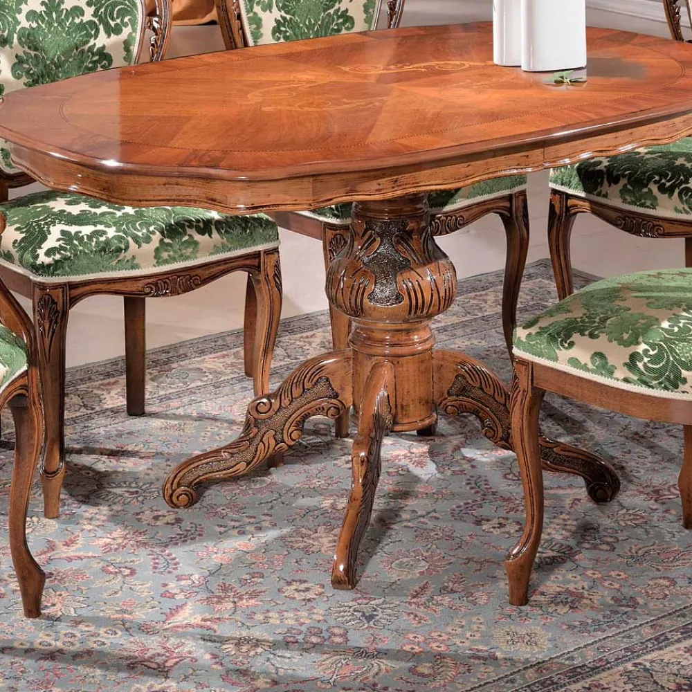 Wohnen Barock Möbel*Barocktisch mit Nussbaum Furnier Magari in Oval 140x90