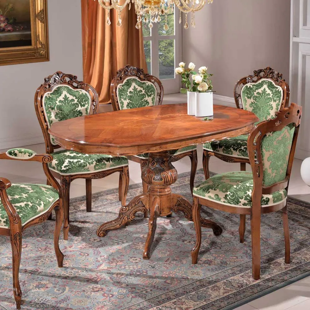 Wohnen Barock Möbel*Barocktisch mit Nussbaum Furnier Magari in Oval 140x90
