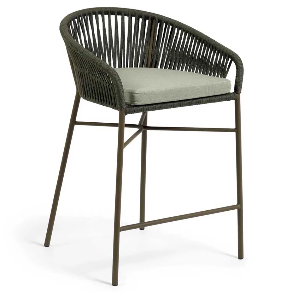 Wohnen Rattanmöbel*Barstuhl aus Geflecht in Dunkelgrün - Madias (4er Set)