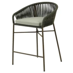 Wohnen Rattanmöbel*Barstuhl aus Geflecht in Dunkelgrün - Madias (4er Set)