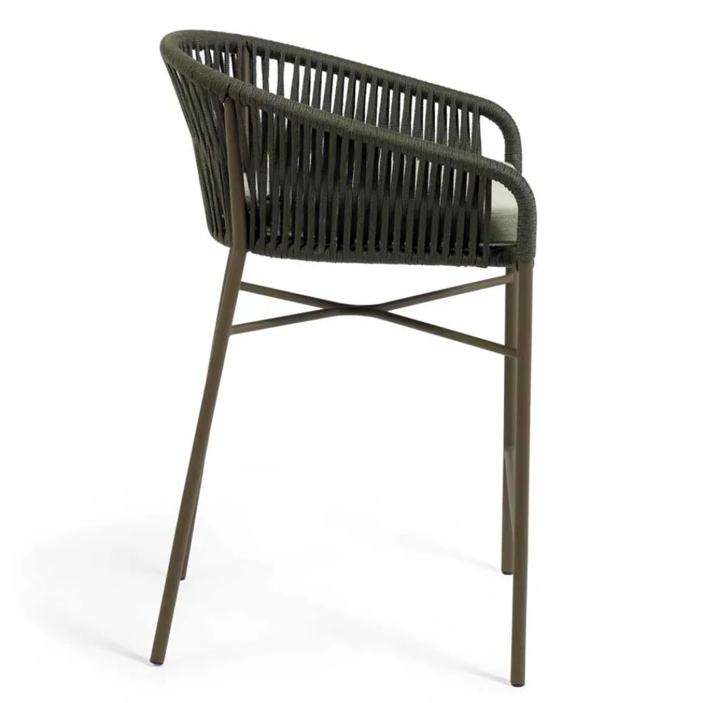 Wohnen Rattanmöbel*Barstuhl aus Geflecht in Dunkelgrün - Madias (4er Set)