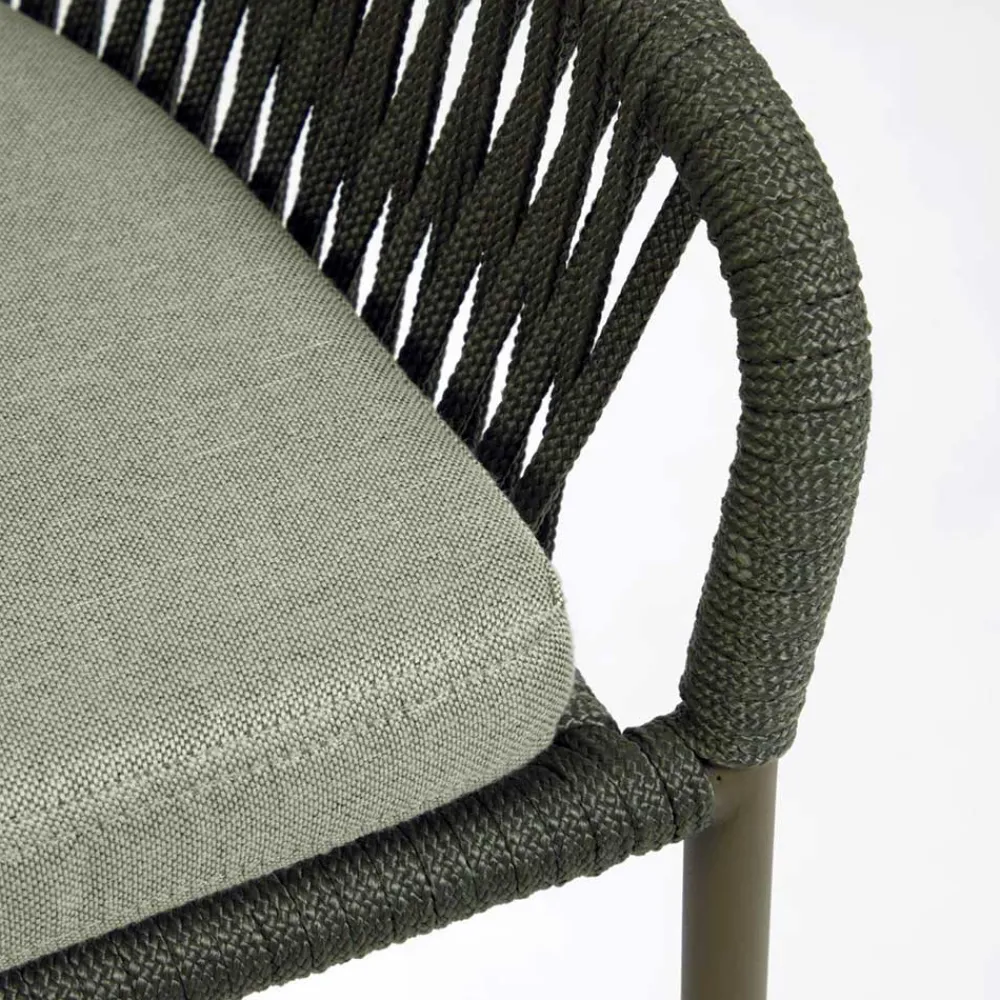 Wohnen Rattanmöbel*Barstuhl aus Geflecht in Dunkelgrün - Madias (4er Set)