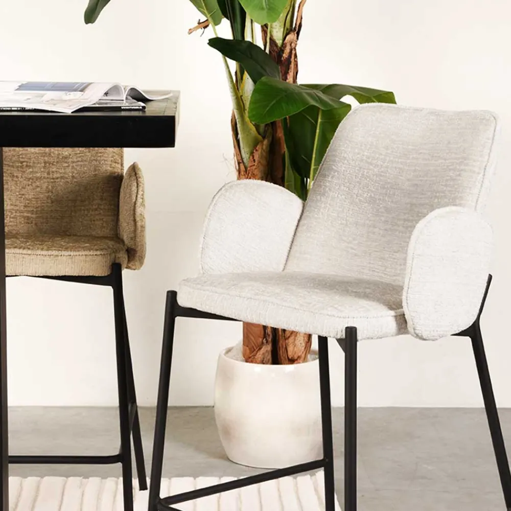 Wohnen Barstuhl aus Struktursamt Creme - Filler (2er Set)