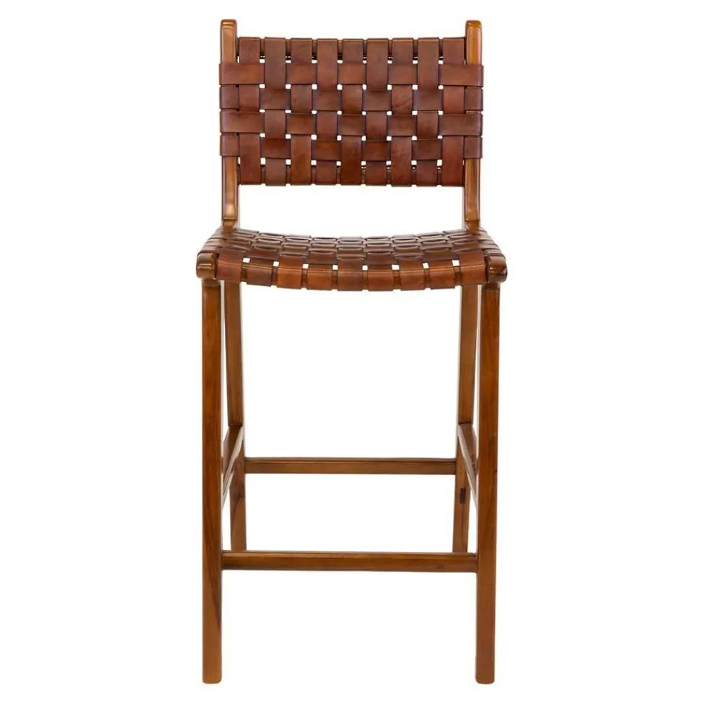 Wohnen Barstuhl in Braun Leder Geflecht - Nufreda