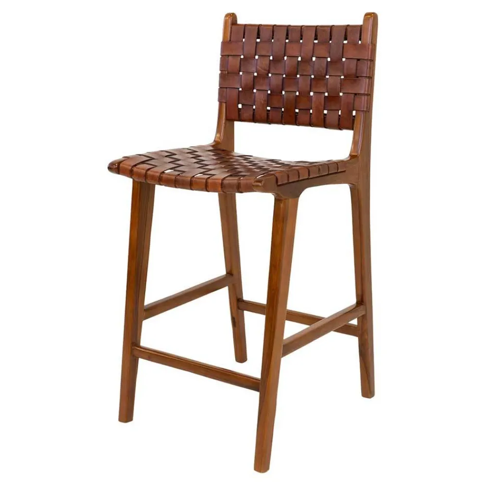 Wohnen Barstuhl in Braun Leder Geflecht - Nufreda