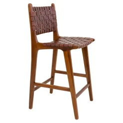 Wohnen Barstuhl in Braun Leder Geflecht - Nufreda