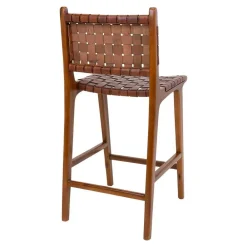 Wohnen Barstuhl in Braun Leder Geflecht - Nufreda