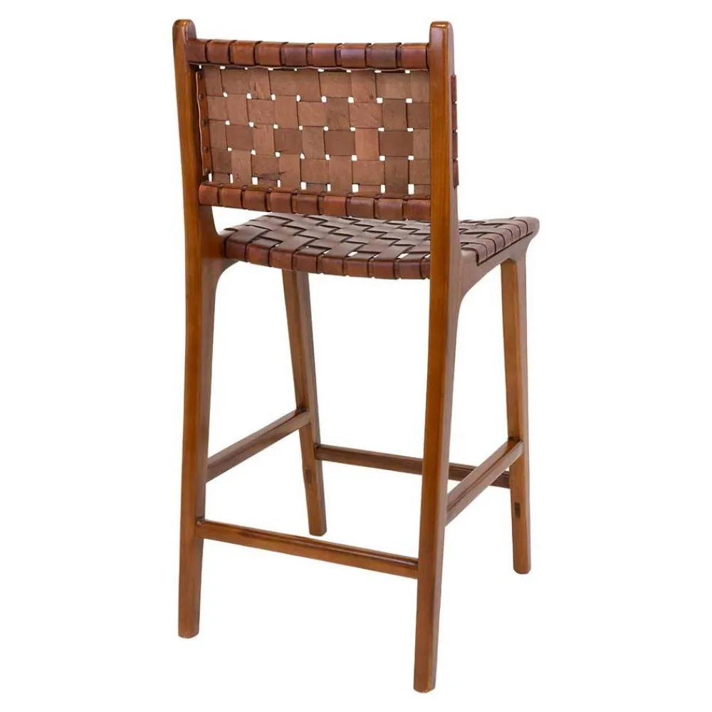 Wohnen Barstuhl in Braun Leder Geflecht - Nufreda