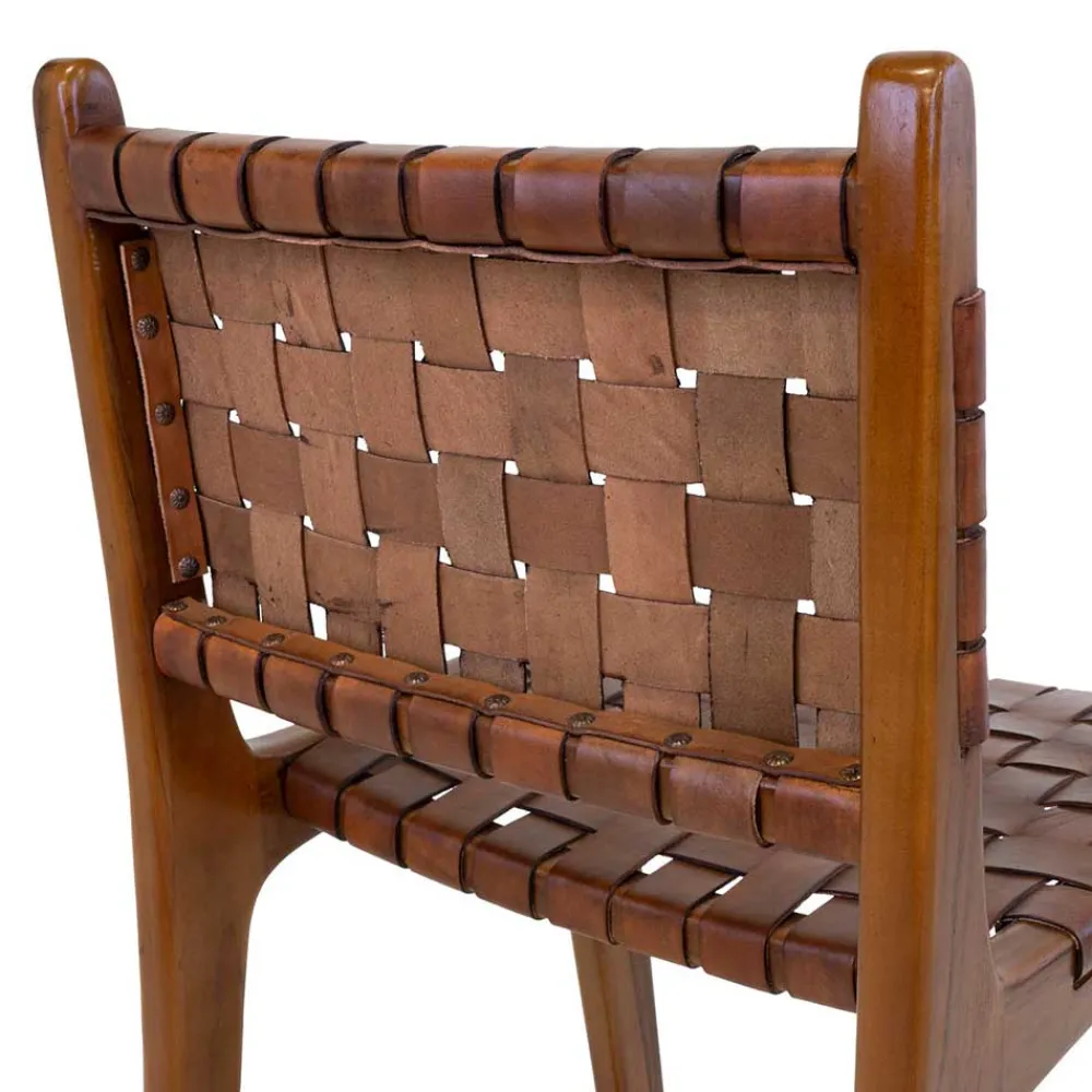 Wohnen Barstuhl in Braun Leder Geflecht - Nufreda