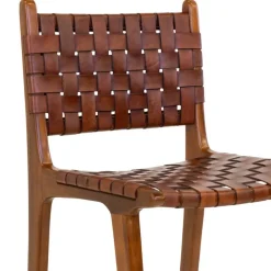 Wohnen Barstuhl in Braun Leder Geflecht - Nufreda