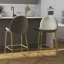 Wohnen Retro Möbel|Barhocker*Barstuhl in Hellgrau und Messing - Loreo