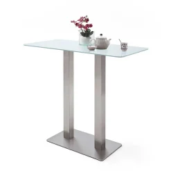 Wohnen Bartische*Bartisch mit Glasplatte in Mattweiß Zigaro & Säulengestell