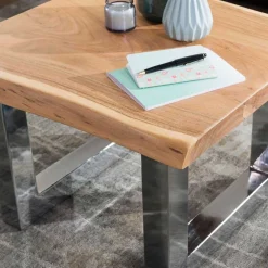 Wohnen Baumkante Couchtisch mit Chrom - Medesso