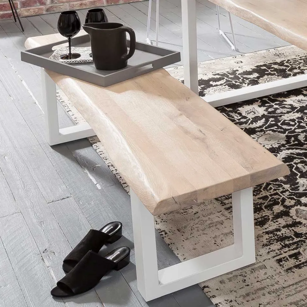 Wohnen Baumkante Esstisch & Bank in White Wash - Tilveta (zweiteilig)