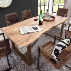 Wohnen Braune Möbel|Loft Möbel*Baumkante Esszimmertisch mit U-Gestell Braun - Jeguta