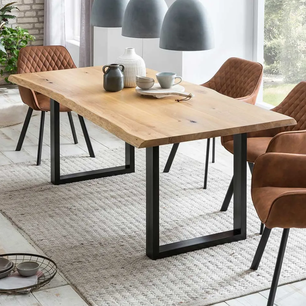 Wohnen Schwarze Möbel|Naturholzmöbel*Baumkante Esszimmertisch aus Eiche - Selvina