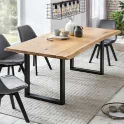 Wohnen Schwarze Möbel|Naturholzmöbel*Baumkante Esszimmertisch aus Eiche - Selvina