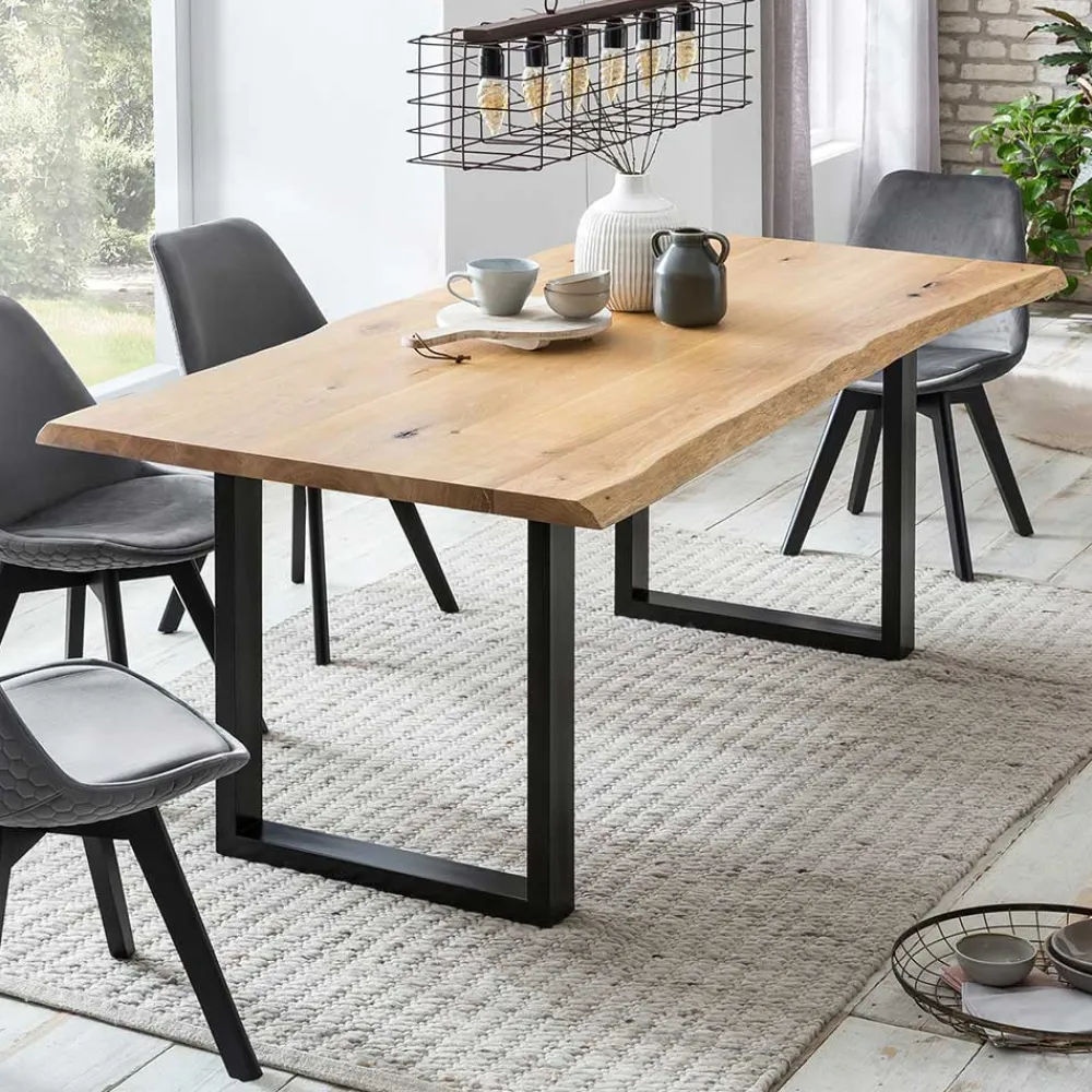Wohnen Schwarze Möbel|Naturholzmöbel*Baumkante Esszimmertisch aus Eiche - Selvina