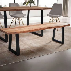 Wohnen Schwarze Möbel|Loft Möbel*Baumkanten Küchenbank mit Trapezbeinen - Pafigona