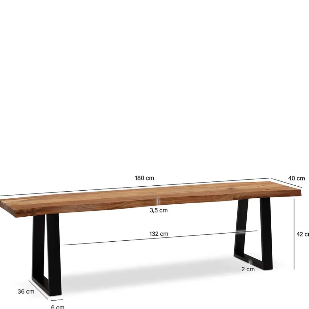 Wohnen Schwarze Möbel|Loft Möbel*Baumkanten Küchenbank mit Trapezbeinen - Pafigona