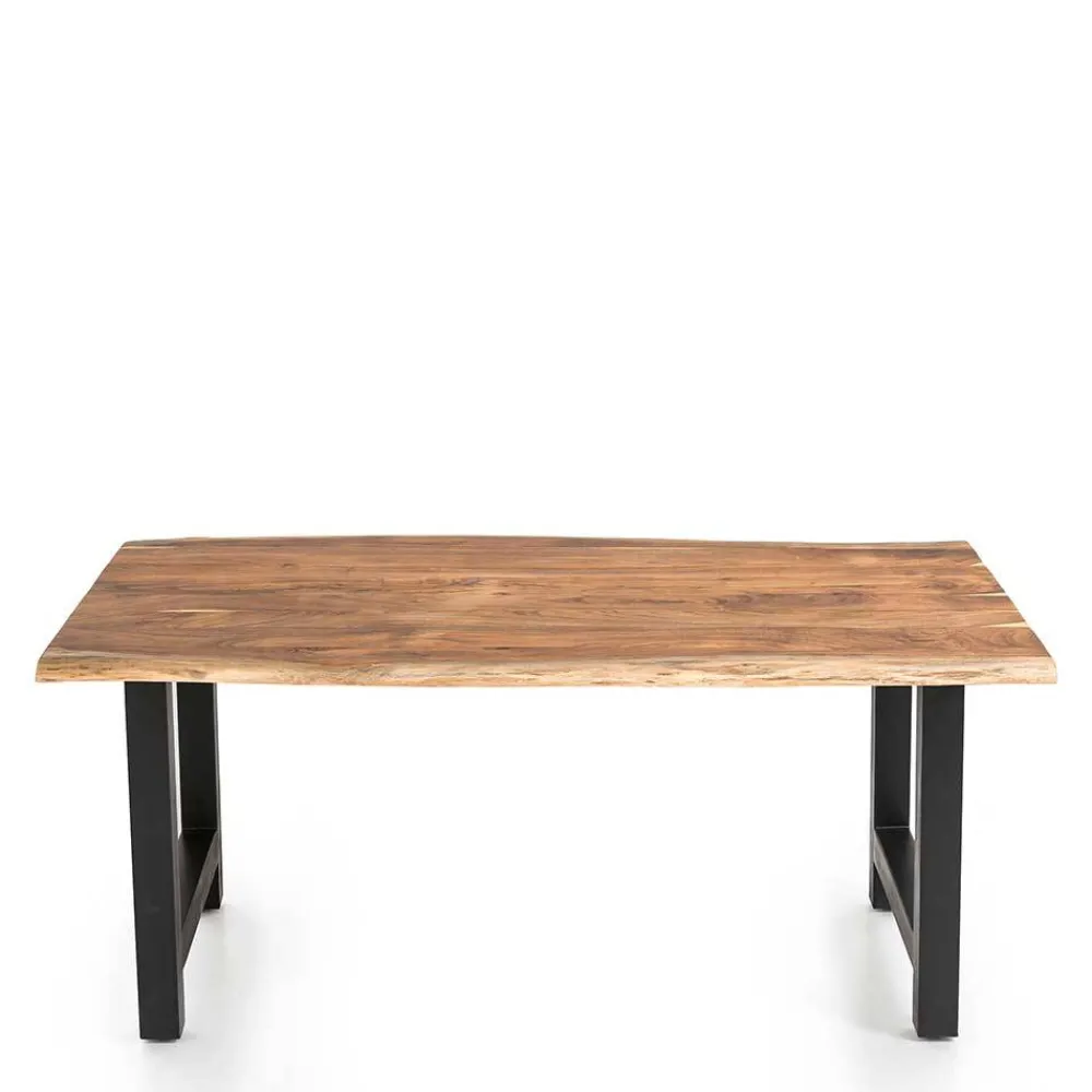 Wohnen Baumkanten-Esstisch und Samtstühle - Drobeta (fünfteilig)