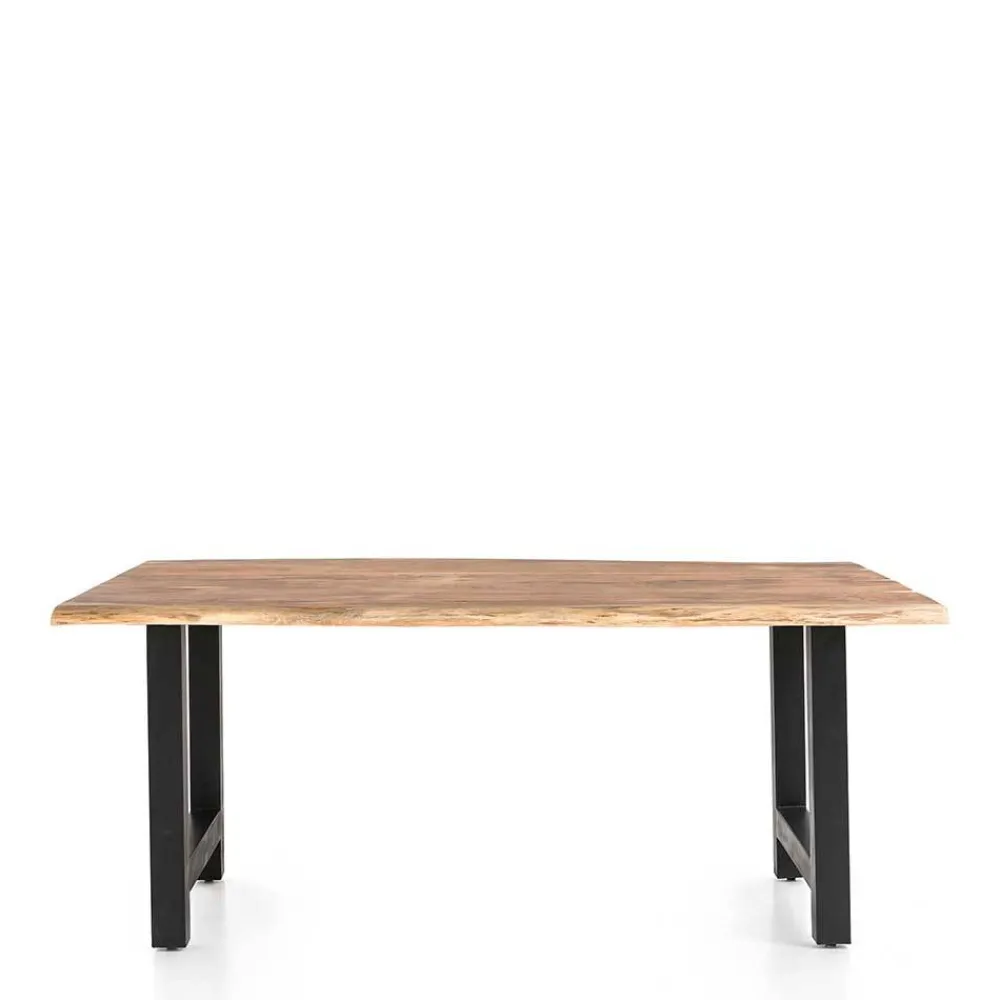 Wohnen Baumkanten-Esstisch und Samtstühle - Drobeta (fünfteilig)