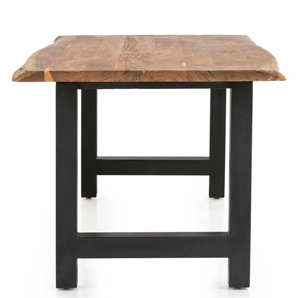 Wohnen Baumkanten-Esstisch und Samtstühle - Drobeta (fünfteilig)