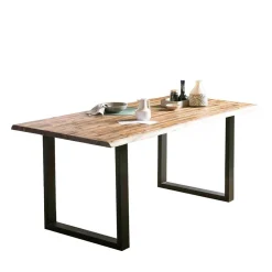 Wohnen Baumkantentisch und Samtstühle Set - Omanu (fünfteilig)