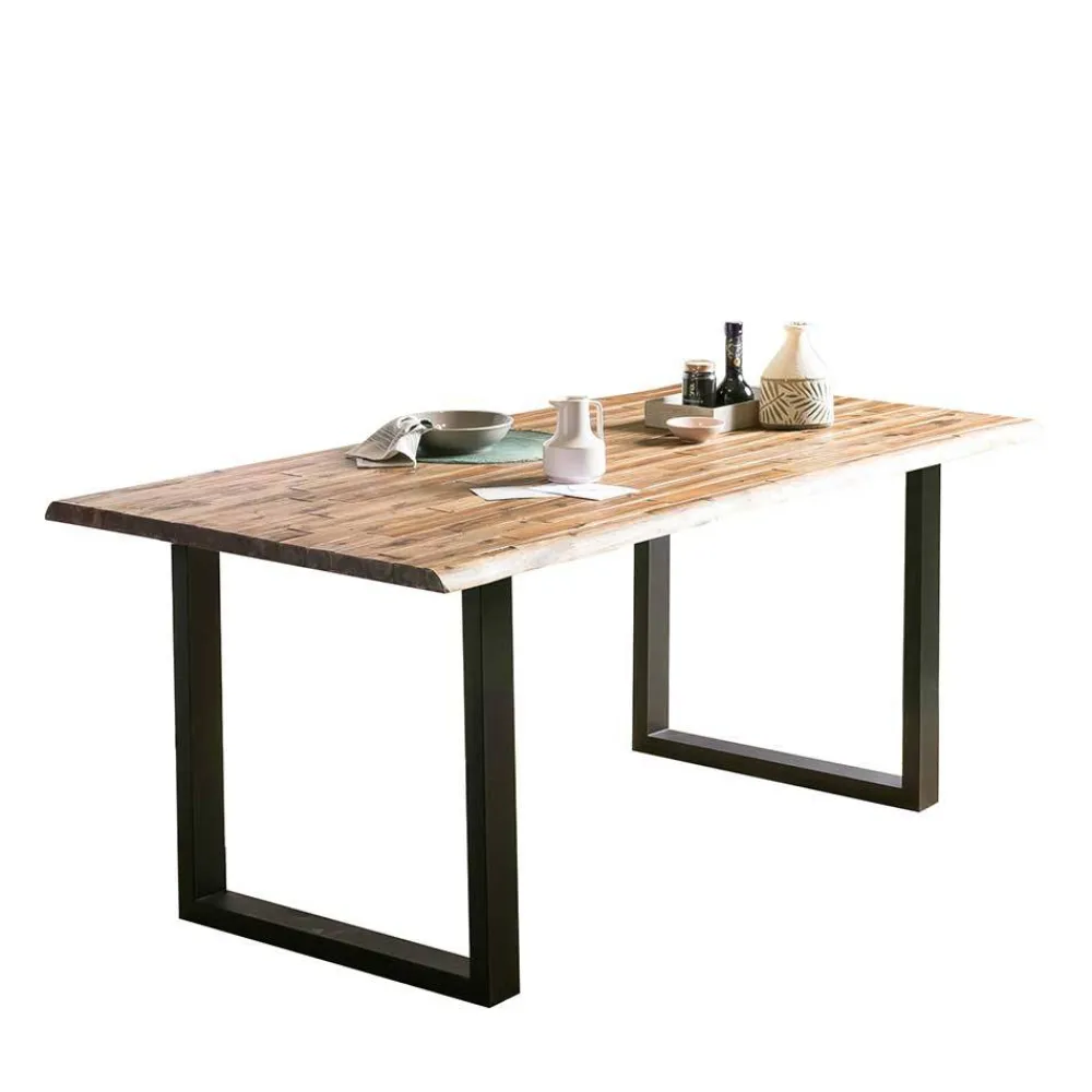 Wohnen Baumkantentisch und Samtstühle Set - Omanu (fünfteilig)