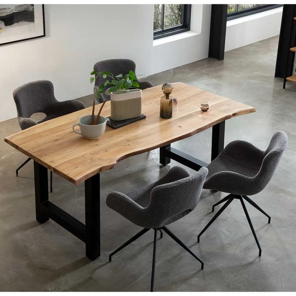 Wohnen Sitzgruppe*Baumkantentisch und Tischsessel Set - Eulena (fünfteilig)