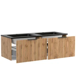 Wohnen 2-Becken Waschtisch im Set modern - Crystoga (vierteilig)