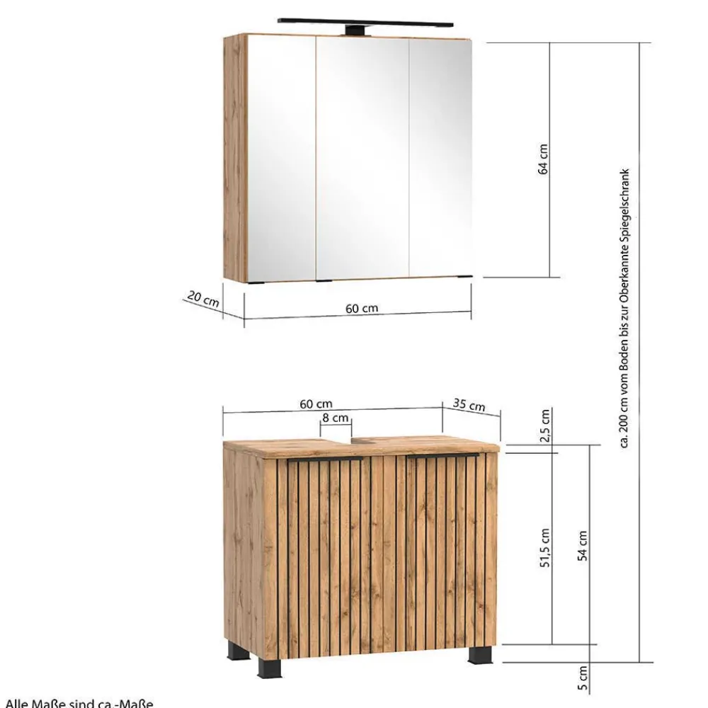 Wohnen Beckenschrank & Spiegelschrank & Unterschrank - Crystoga (dreiteilig)
