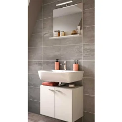 Wohnen Glasmöbel|Badezimmer Komplett*Beckenunterschrank und Spiegel Set - Harmone (zweiteilig)