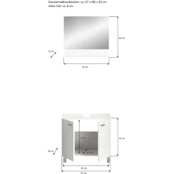 Wohnen Glasmöbel|Badezimmer Komplett*Beckenunterschrank und Spiegel Set - Harmone (zweiteilig)