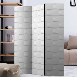 Wohnen Bedruckter Paravent in Kachel Optik Weiß Hellgrau - Pelevas