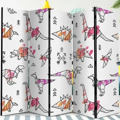 Kinder Wohnen Bedruckter Paravent mit Origami Dinos - LittleBill